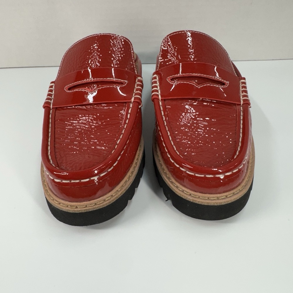 Donald Pliner Women's Hillie Crinkle Patent Slip On Loafers Tomato Red Size 8 - Picture 4 of 7